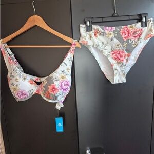 Cupshe Floral Bikini Set - Pink and Green